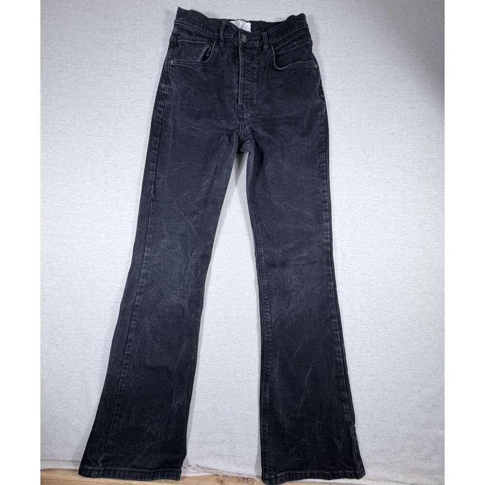 We The Free Free People 27 Black Jeans Button Up Boot Cut Distressed High Rise